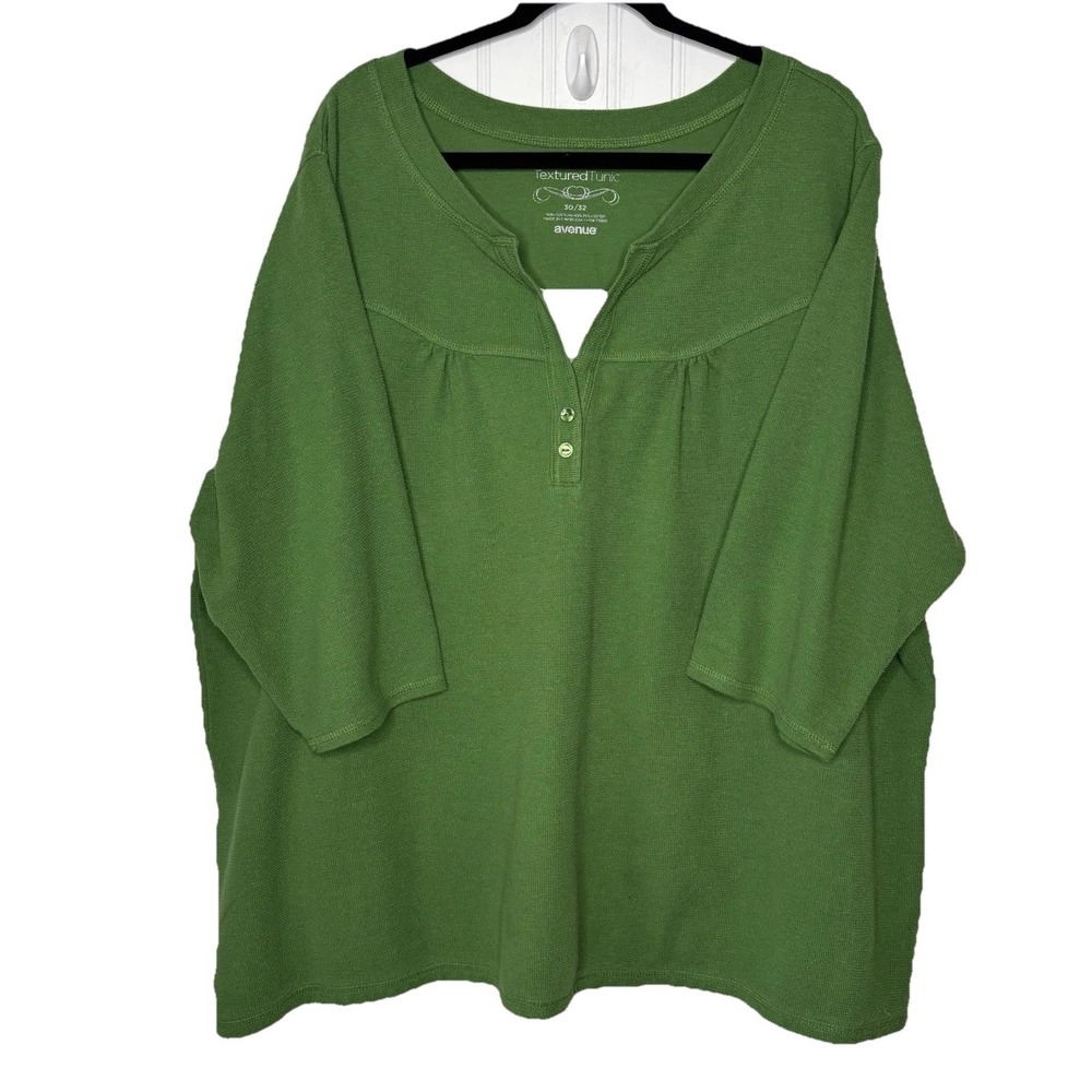 Avenue Textured Tunic Henley Layered Top 30/32 Olive Green Cotton Blend Outdoor